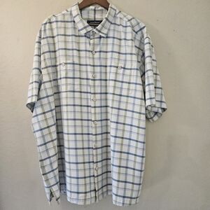 Tommy Bahama Silk Shirt Mens 3XB Green Blue Plaid Checker Button Down